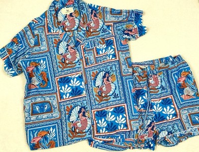 Print Fresh Sea Shells Fish Mermaids 2 Pc Shorts Pajama Set Top Bottom Womens 2X