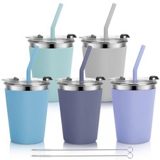 Stainless Steel Cups with Lids and Straws Leakproof, 5 Pack 12oz Spill Proof ...