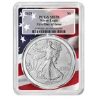 2025 $1 1-oz American Silver Eagle PCGS MS70 FDOI Flag Frame