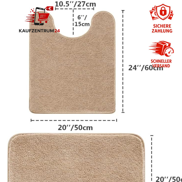 Badematten Set 2-Teilig Rutschfest Mikrofaser Badezimmer Teppich Beige-image