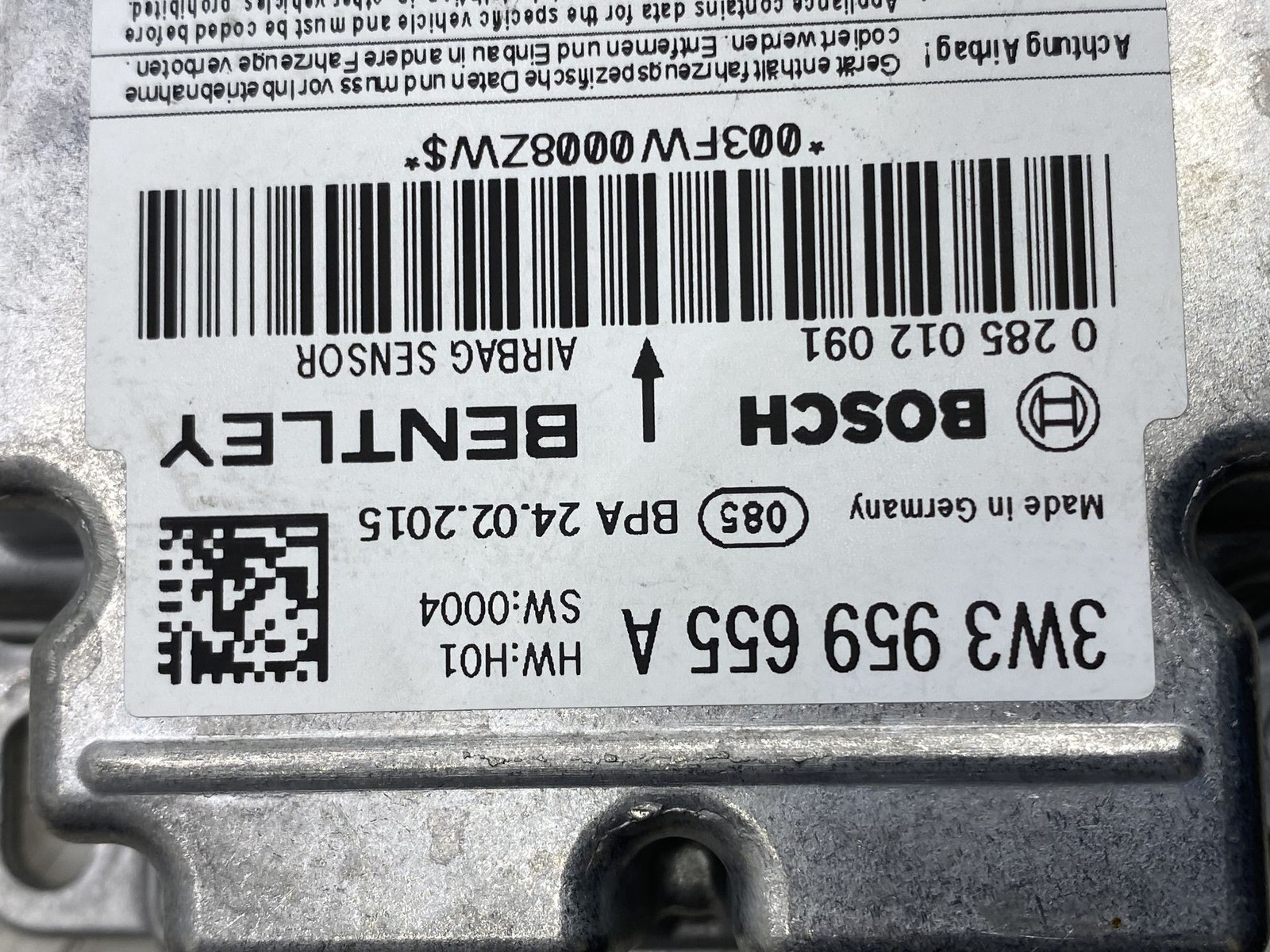 2013-2018 BENTLEY FLYING SPUR OEM AIR SRS BAG CONTROL MODULE UNIT 3W3959655A