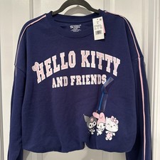 Women's Hello Kitty Friends Bubble Hem Graphic Sweatshirt - Navy Blue Size L