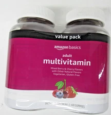 Amazon Basics Adult Gummy Multivitamin Mixed Berry + Cherry 150 ct/ea Lot Of 2