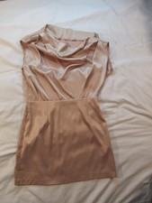 Size 8 - Beige Satin Cowel Neck Dress - W28 L32 - Zip Side