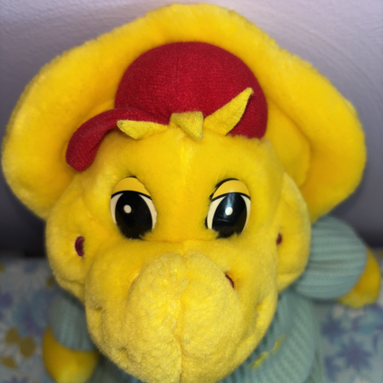 Vintage BJ Bedtime Barney Plush Yellow Dinosaur Thermal Pajamas Bean Bag Toy