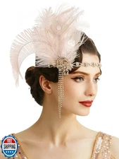 BABEYOND 1920s Flapper Headpiece Headband - Roaring 20s Great Gatsby Feather 