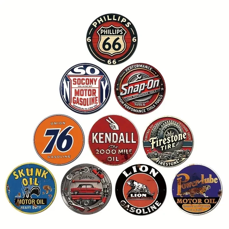 Lote de 10 letreros metálicos estilo gasolina motor aceite vintage para bomba de gas Foto 3 de 4
