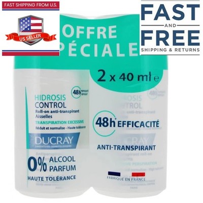 2x Ducray HIDROSIS CONTROL Roll-On Anti-Transpirant 48H 40ml.  EXP: 10/2028 NEW