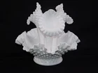 Vtg Fenton 3 Horn Epergne White Hobnail Milk Glass Trumpet Vase