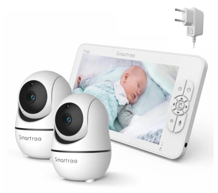 Babyphone vidéo 2 caméras 1080P pour surveiller deux chambres sur écran 7"