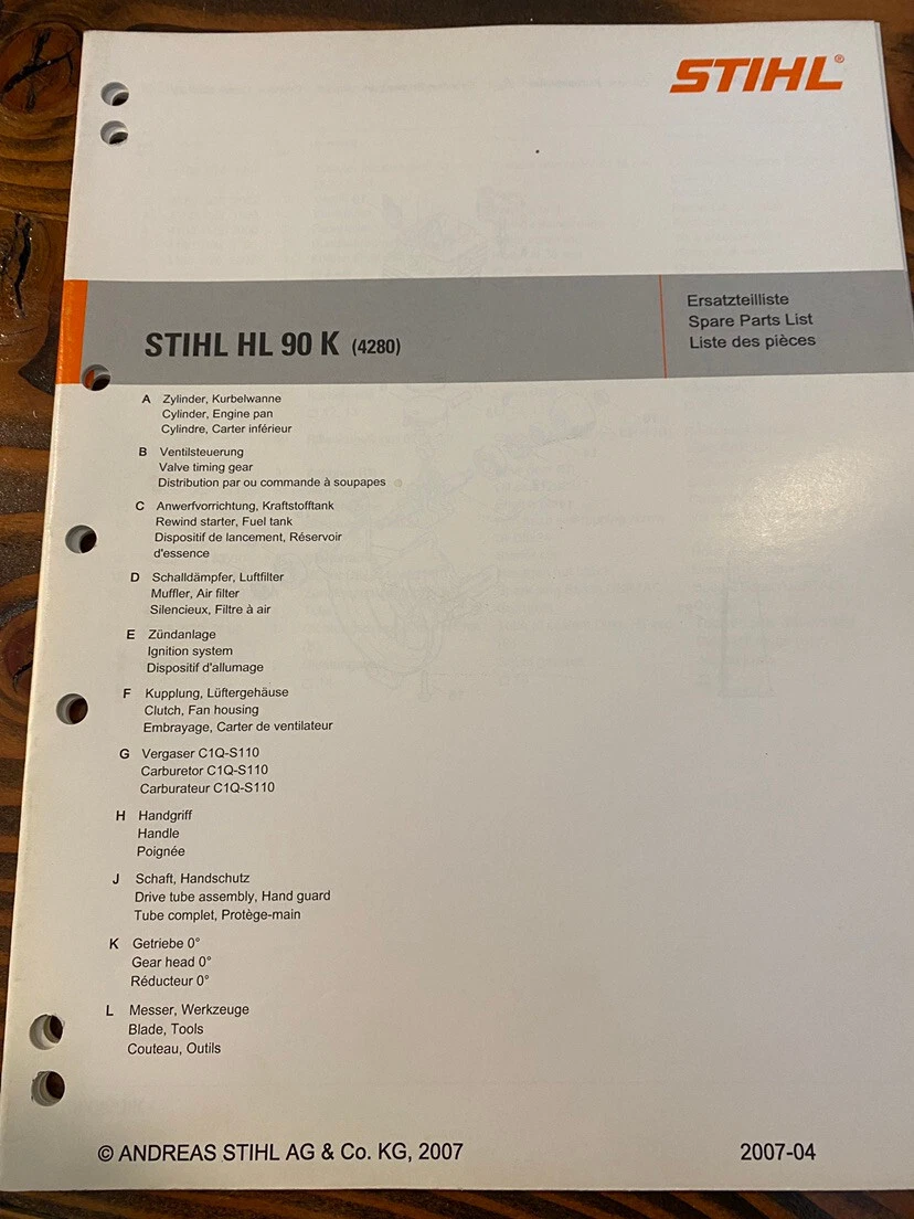 Original STIHL HL 90 K Illustrated Spare Parts Manual eBay