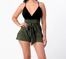 Black and Green Sleveless Adjustable Romper 