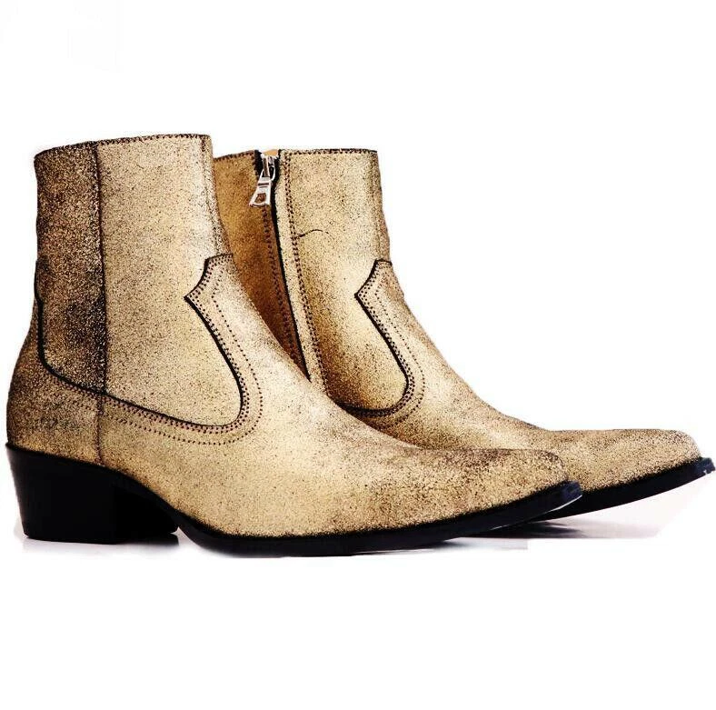 Occident Real Leather Chelsea Boots Mens Shoes Pointy Toe Cowboy Zip Chukka - Image 4 of 4