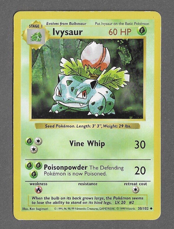 IVYSAUR Non Holo 30/102 Shadowless Base Set Pokemon Card