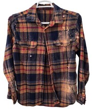Upcycled Distressed Bleached Hand Dyed Rockabilly Country Grunge Flannel Shirt M