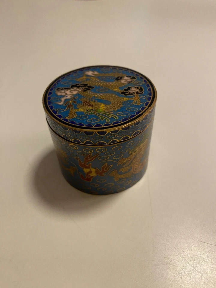 CAIXA DE FRASCO DE ESMALTE CHINÊS DRAGÃO CLOISONNE AZUL CHAMPLEVE' - Imagem 3 de 4