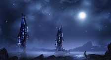 Landscape futuristic blue night tower moon art sky Custom Gaming Mat Desk