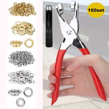 1/2" Grommet Pliers Tool Kit Punch Hole Eyelet Snap Button Leather Craft 150 Set