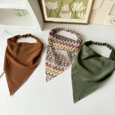 Triangle Headscarf Soft Bandana Elastic Hair Bands Hollow Out Print Solid Color