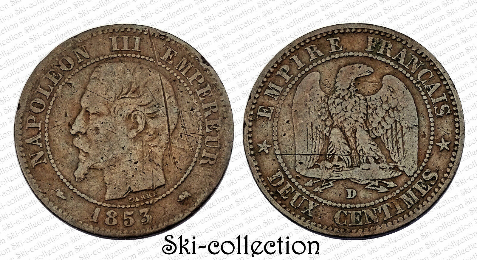 2 Cents 1853 D (Lyon) . Petit D.Napoleon III ° . France. Bronze