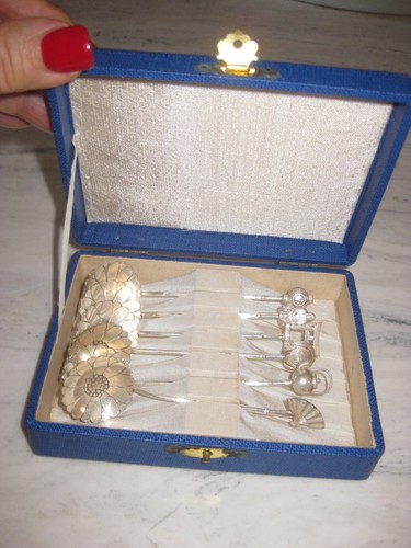 Set aus 6 asiatischen Halblöffeln Sterlingsilber 0,950 gemarkt mit Etui - Bild 2 von 8