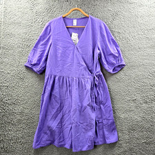 New Anko Womens A-line Wrap Dress Size 14 Purple Short Sleeve V-Neck