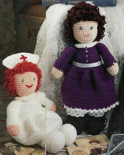 DOLL DUO NURSE & GIRL 14 1/2" DOLLS TOY DIGEST SIZE CROCHET PATTERN INSTRUCTIONS