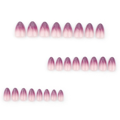 24Pieces Elegant Shimmery Press On Nail Gradients Purple Short Almond Faux Nail - Picture 6 of 8