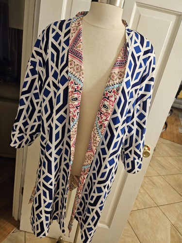 CHICO'S ART-TO-WEAR WENDE KIMONO JACKE DUSTZZER OFFEN BLAU PINK GR.3 (XL) - Bild 7 von 24