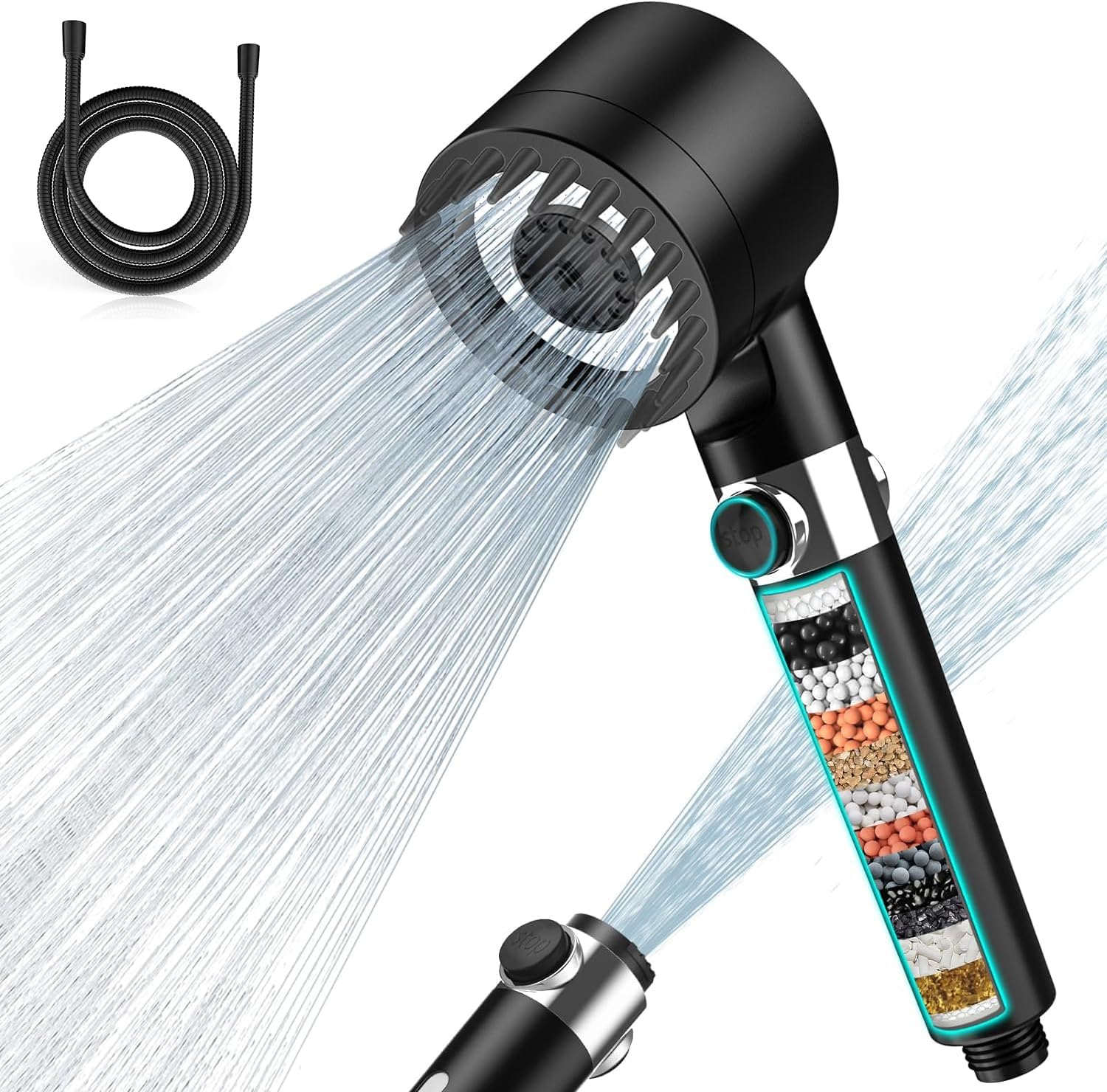 Hard Water Filter Shower Head with 15 Stage Filter, 3+1 Spray Jet Modes High Pre
