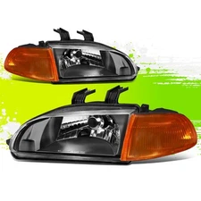 Factory Style Halogen Headlight for Honda Civic 92-95 Black Amber Left+Right