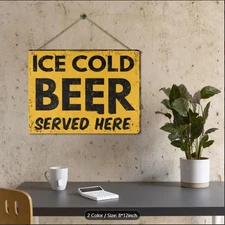 Retro Metal Sign Beer Ice Cold Served Here  Vintage Style 8 x 12 Man Cave Decor
