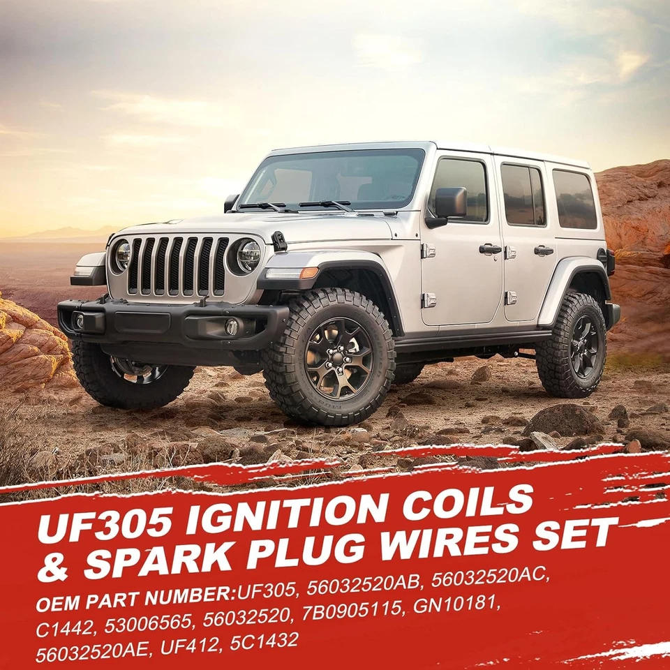 UF305 Ignition Coil + 6 Spark Plugs Wire Set For 2001-2007 Dodge Caravan V6 3.3L - Image 4 of 4