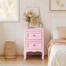 Nightstand with 2 Drawers for Bedroom All-Wood Bedside Table Farmhouse Style