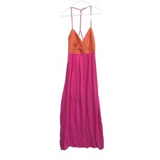 Hutch Anthro Maxi Dress Geometric Embroidered Bodice Pink Orange Women