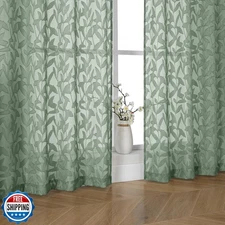 OWENIE Leyna 2 Panels Sage Green Sheer Curtains 63 Inch Length for Bedroom, S
