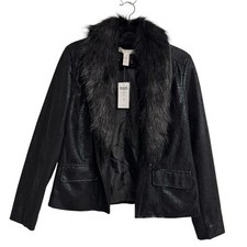Chico  s Jacket Faux Shiny Croc Leather/Fur Black Chico Sz 1 US Sz M 8  159 NWT