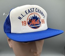 Vintage 1986 New York Mets World Champions Snapback Hat Cap Trucker Mesh Blue
