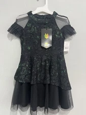 Wicked Paul Tazewell Dress Girls XS 4/5 Black Green Glitter Mesh Halloween