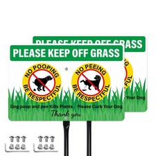 2 Pack Please Keep Off Grass Sign with Stakes 8" x 12" Aluminum No Pee or Poo...