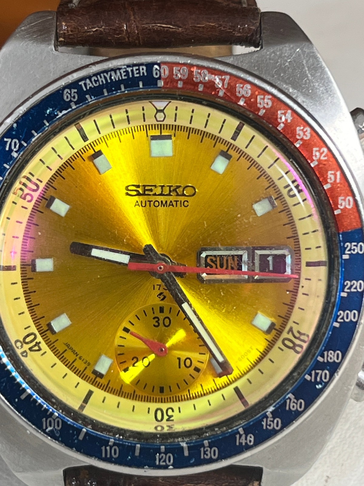 Seiko Chronograph 6139-6002 1971 Yellow Pogue Almost Original .Excellent RARE