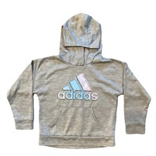 Adidas Hoodie Gray Pullover Logo Athletic Sweatshirt Girls Kids Size Small 7 