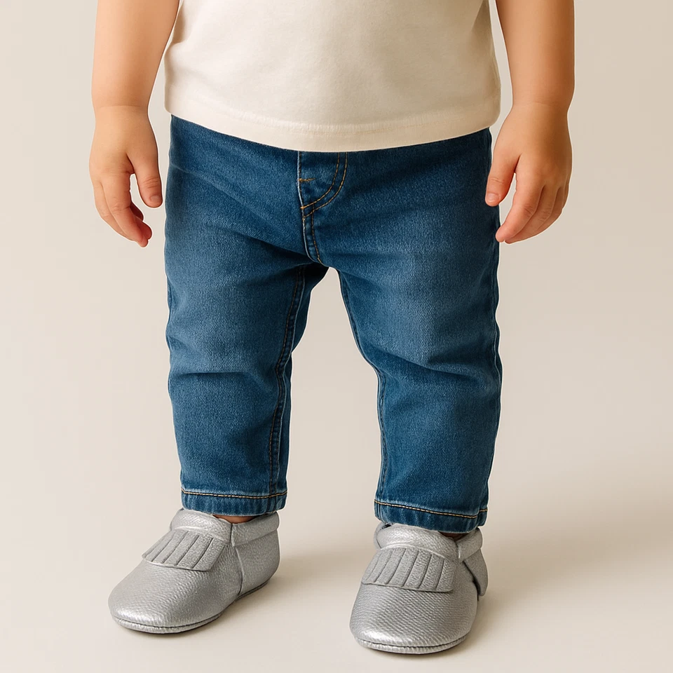 Mocasines de bebé de cuero genuino plateado nuevos con etiquetas - 6-12 meses Foto 4 de 4