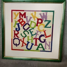 Needlepoint Framed Handmade 17.5 X 17 Alphabet ABC  s Kids Teachers School