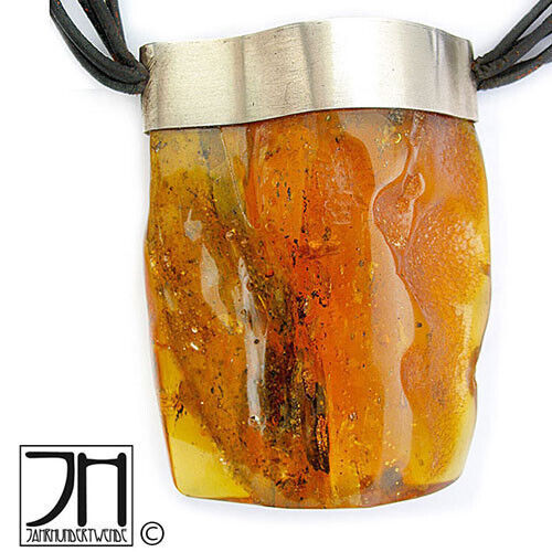 Großer Modernist Bernstein Silber Anhänger designer amber silver pendant - Bild 1 von 10