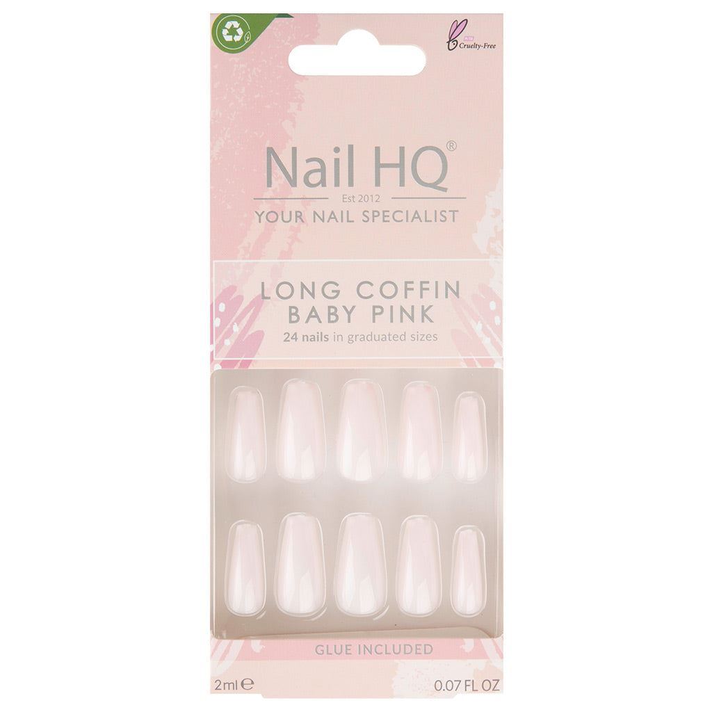 Nail HQ False Nails - Long Coffin Baby Pink - 24 Nails with Glue Included