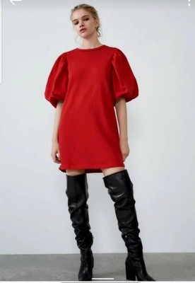 ZARA Vestito Rosso con Maniche a Sbuffo REF 0962/859/600 | eBay