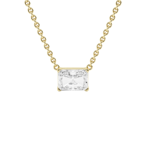 Emerald Cut Lab Diamond Pendant Necklace in 14k Solid Gold Prong Setting - Picture 9 of 12