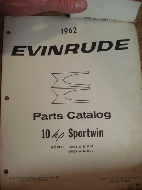 Parts Catalog 1962 Evinrude 10 hp Sportwin 10024-A-B-M-R 10025-A-B-M-R