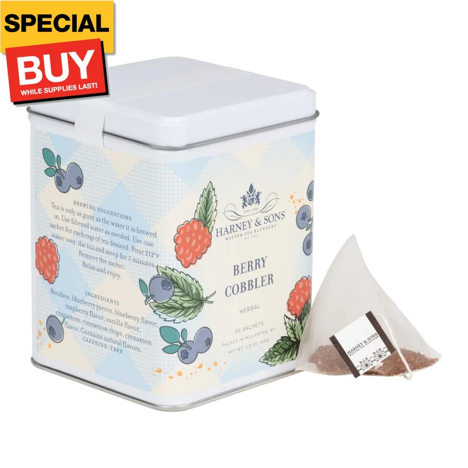 Té Berry Cobbler, lata de 20 sobres, rooibos con sabores a frutas Foto 2 de 4